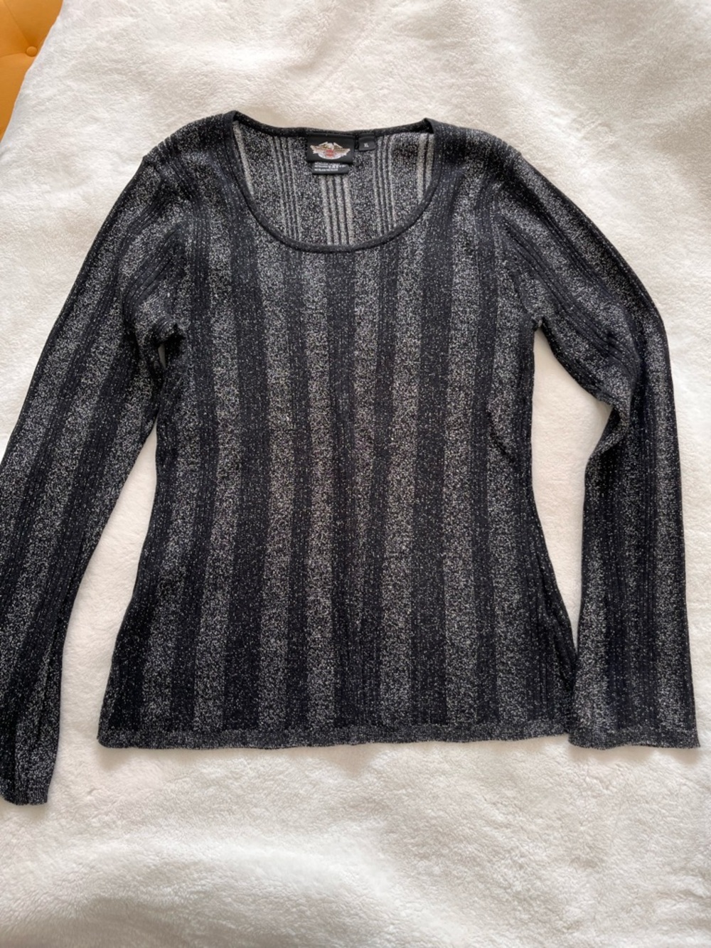 Harley-Davidson Black & Silver Metallic Striped Knit Top